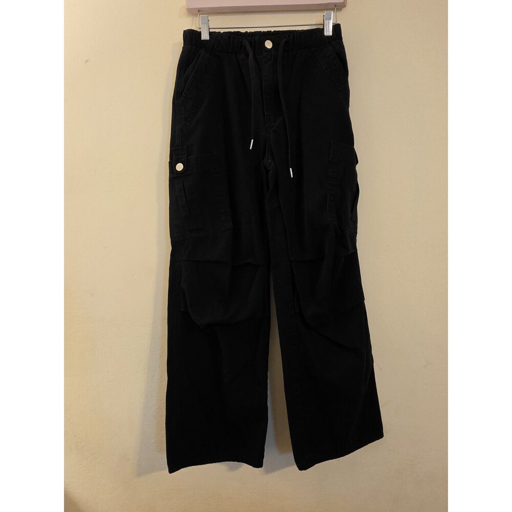 CIDER Women's Size Small Black Drawstring Cargo Wide Leg‎ Pants Utilitarin
